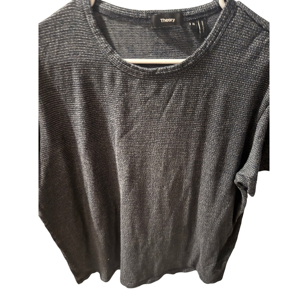 Theory Mens XL Navy Blue Textured Knit Short Sleeve Crewneck T-Shirt Turkey